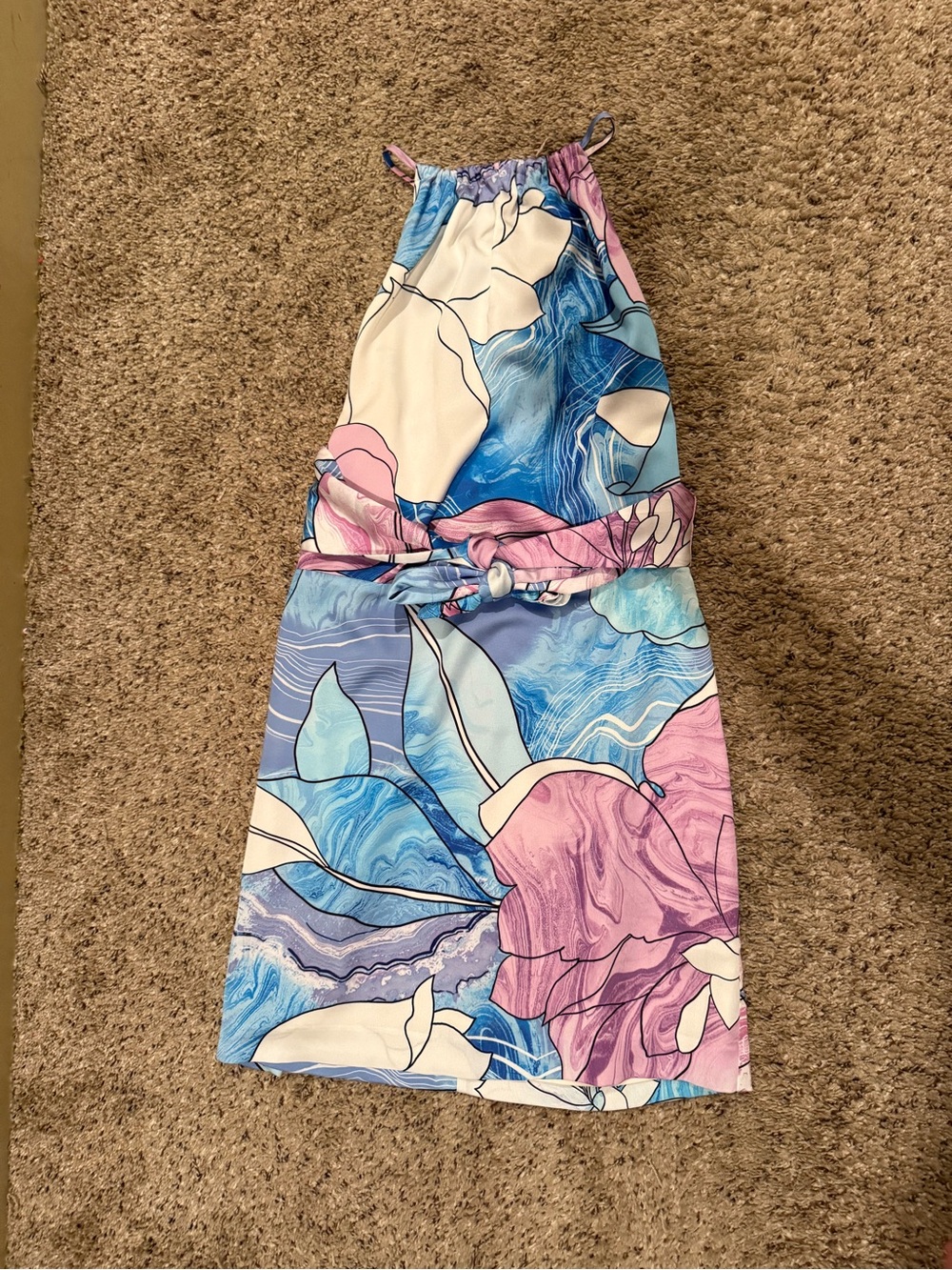 Marciano Blue, Pink and White Floral Halter Dress
